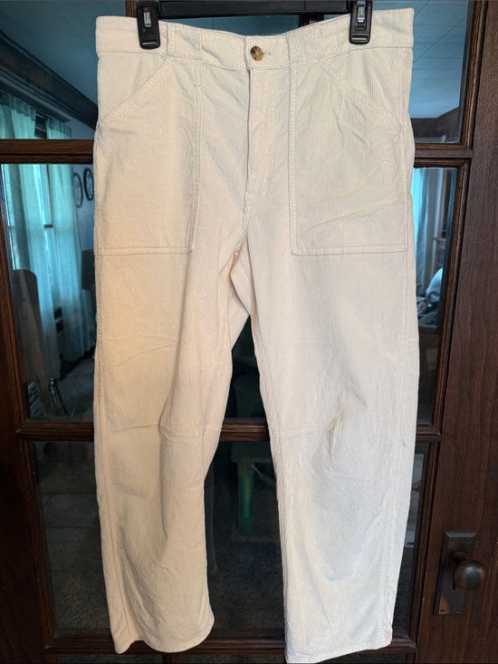 Madewell Pants - Madewell The Darted Barrel-Leg Pant Cream Corduroy High Rise Pants NE064
